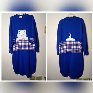 VTG 80's BETH MICHAELS LEISUREWARE Women's Medium Nightgown With Cat & Pockets